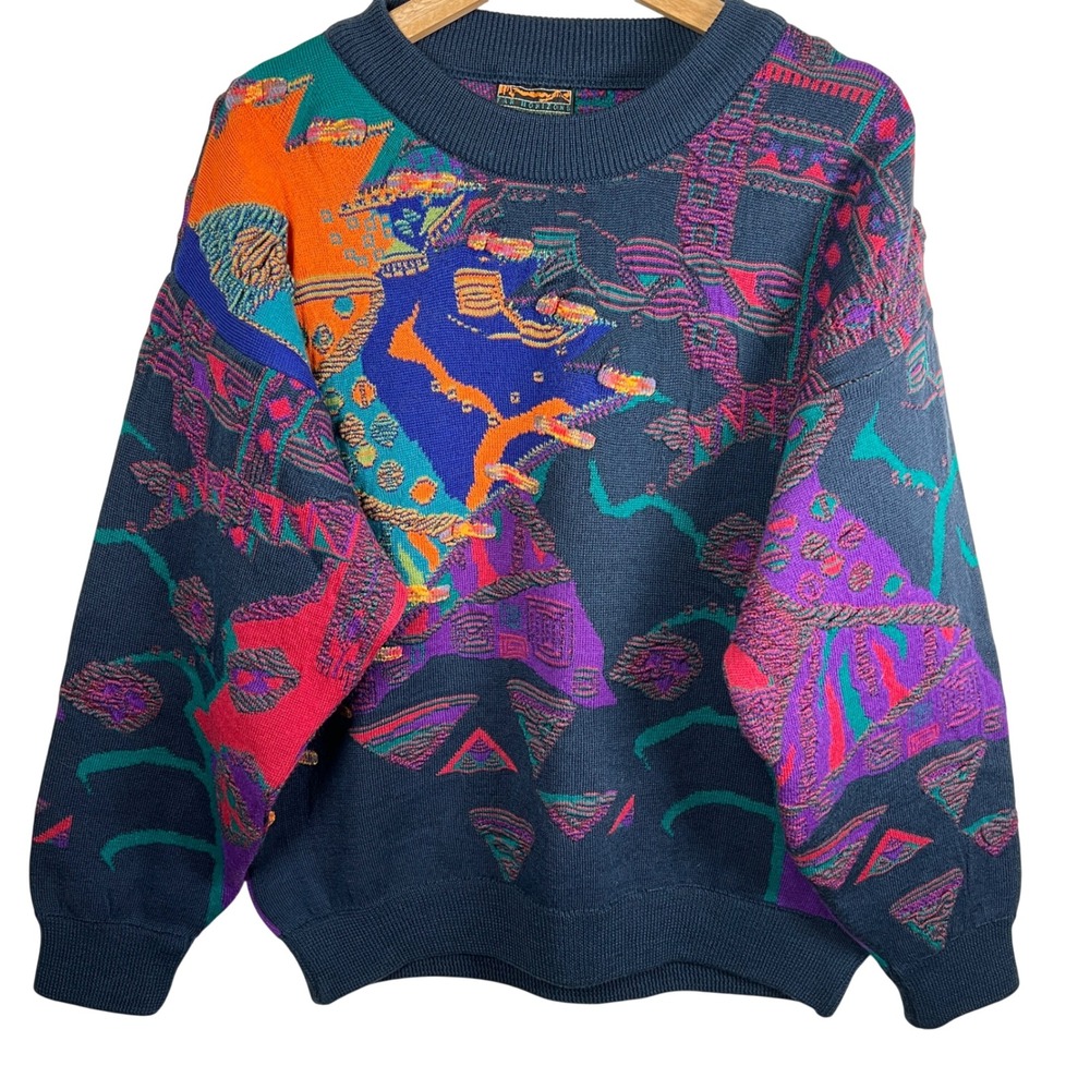 Vtg 90s Abstract Geometric Knit Sweater Loud Hip Hop‎ Era Graphic Streetwear Med